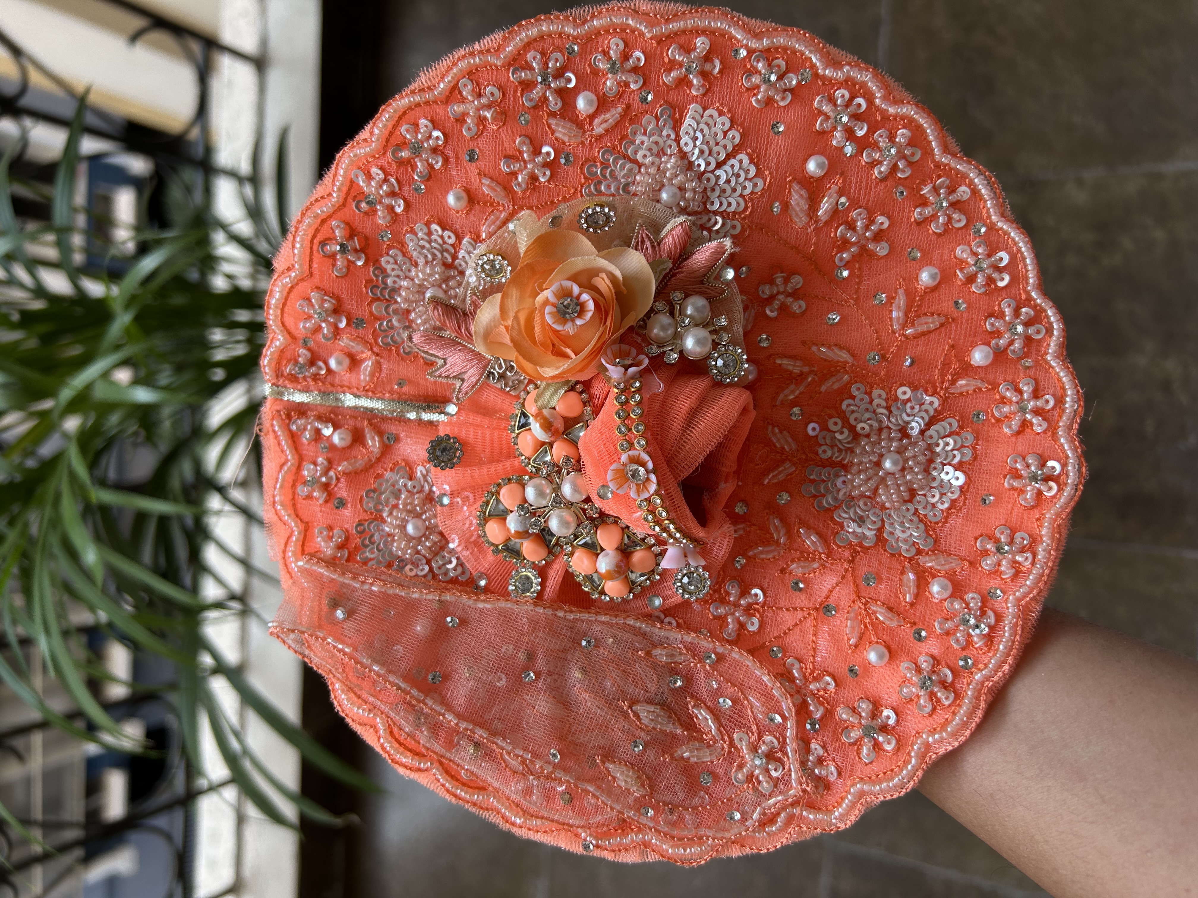 Orange Heavy Laddu Gopal Poshak with Pagri