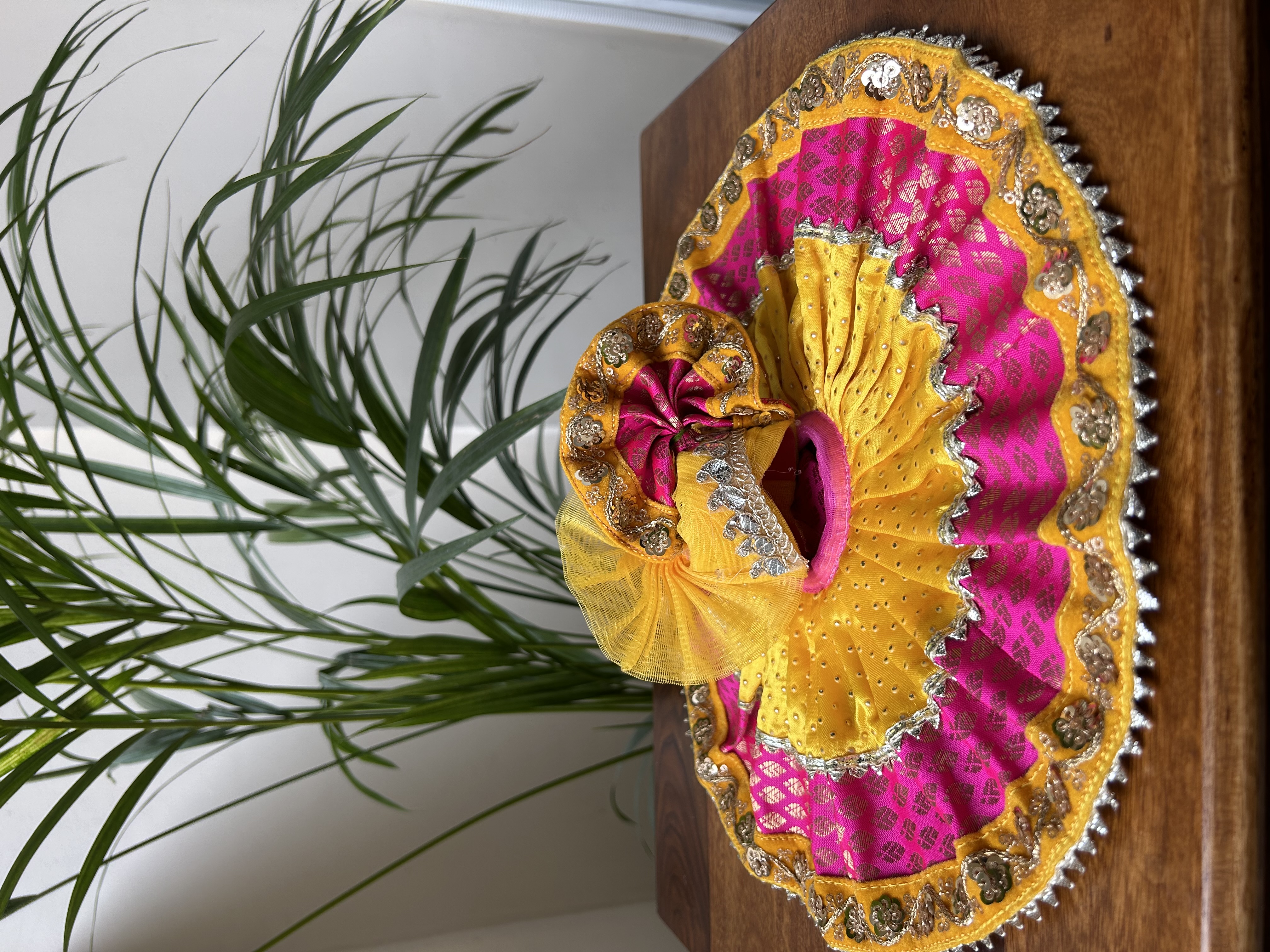 Pink and Yellow Laddu Gopal Poshak with Pagri