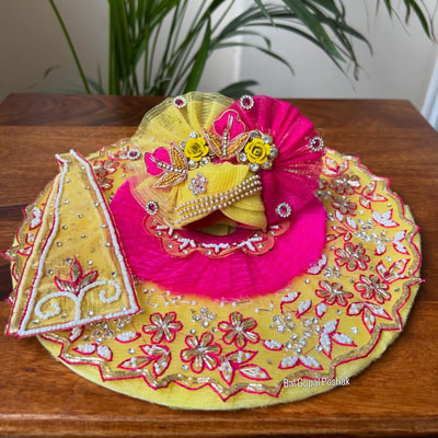 Yellow and Pink Laddu Gopal Poshak with Pagri
